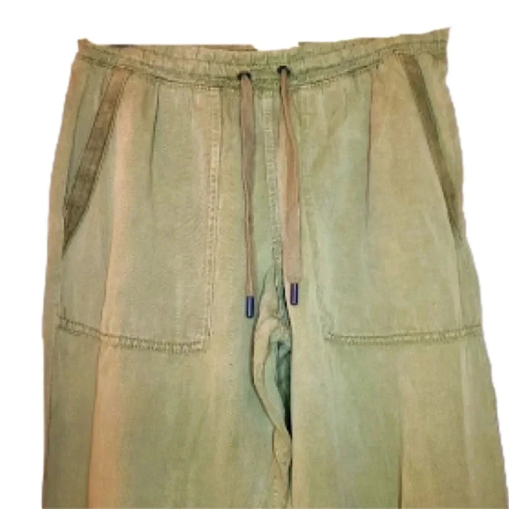 Zara Cargo Linen Jogger Cropped Pants with pockets in Olive Army Green XS
